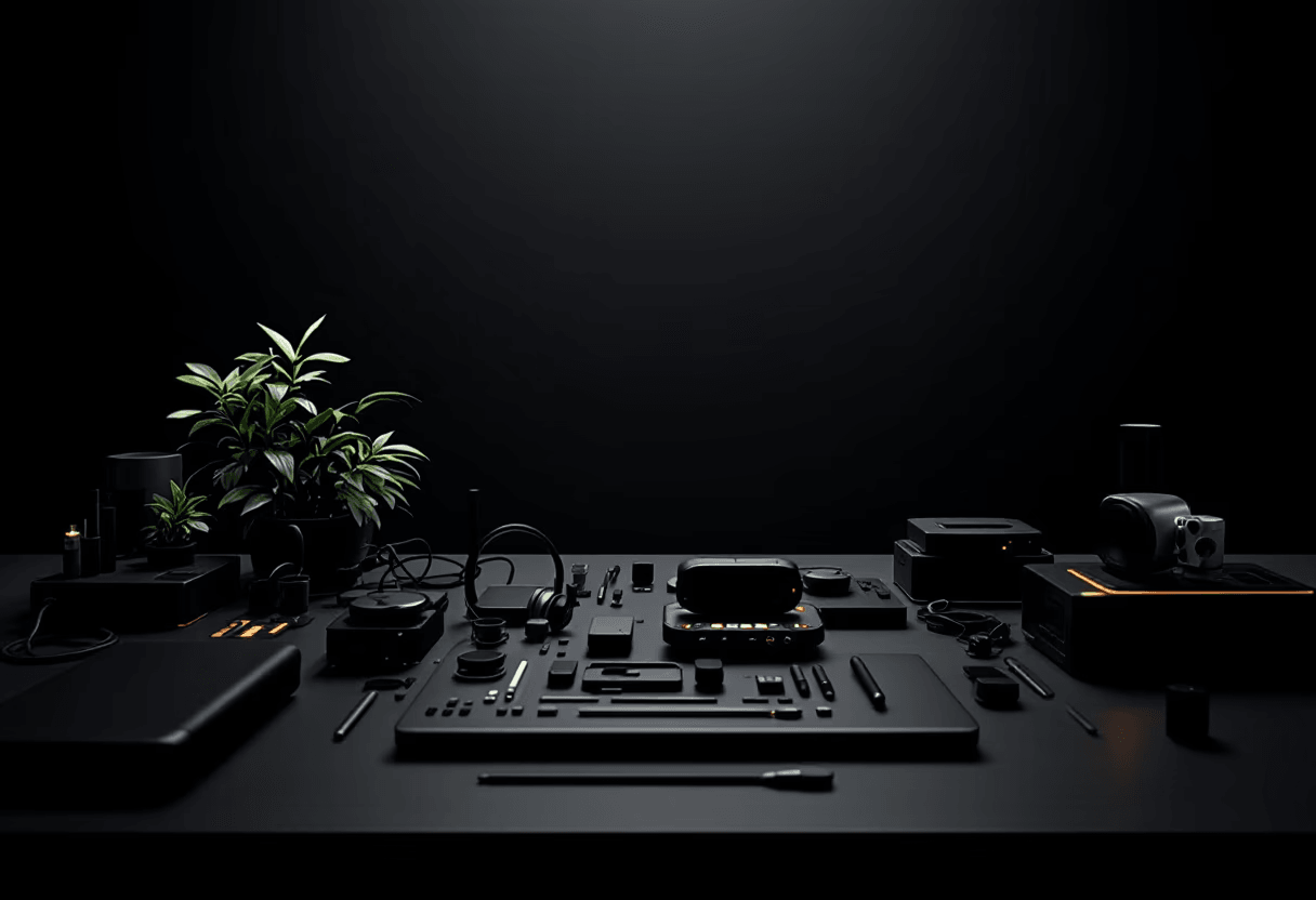 Modern tech setup with devices and a plant